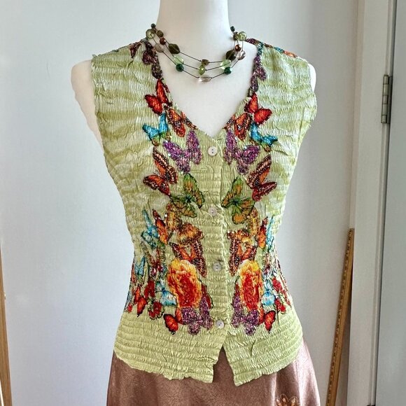 Alberto Makali Sequin Vest Top – Pale Sage Crinkle Fabric with Sheen, Size S - Picture 1 of 6